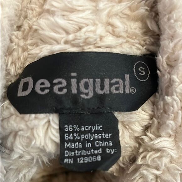 Desigual Faux Sherpa Leather Tweed Moto Bohemian Zip Up Mixed Media Vest - Picture 8 of 11